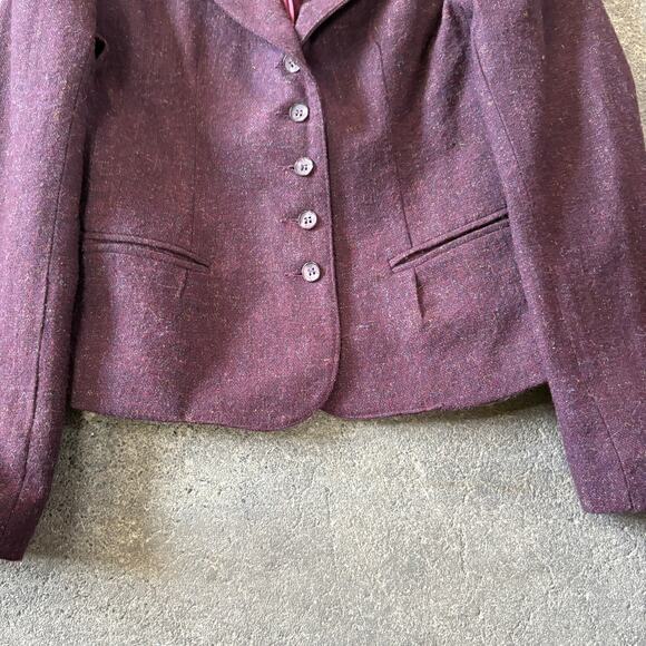 Vintage Royce Wool Crop Blazer Jacket Womens 7 Purple Maroon 80s Professional - Picture 3 of 12